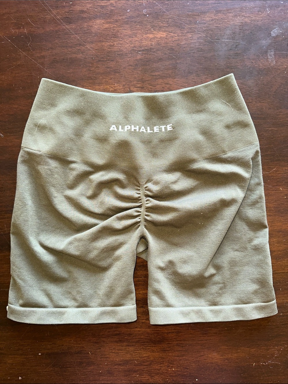 Alphalete Olive High-Rise Scrunch Back Bike Shorts